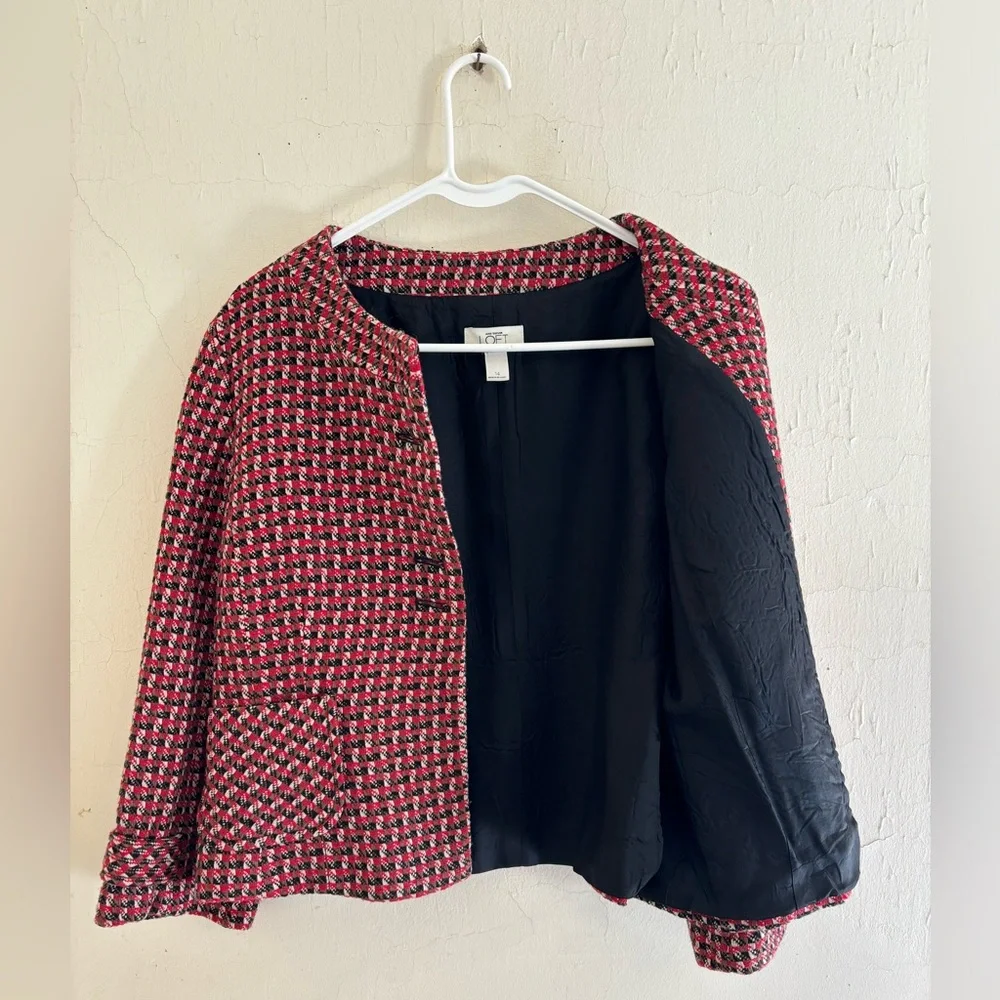 LOFT by Ann Taylor gorgeous plaid wool blend jacket with 2 front pockets Size 14 - Picture 3 of 5